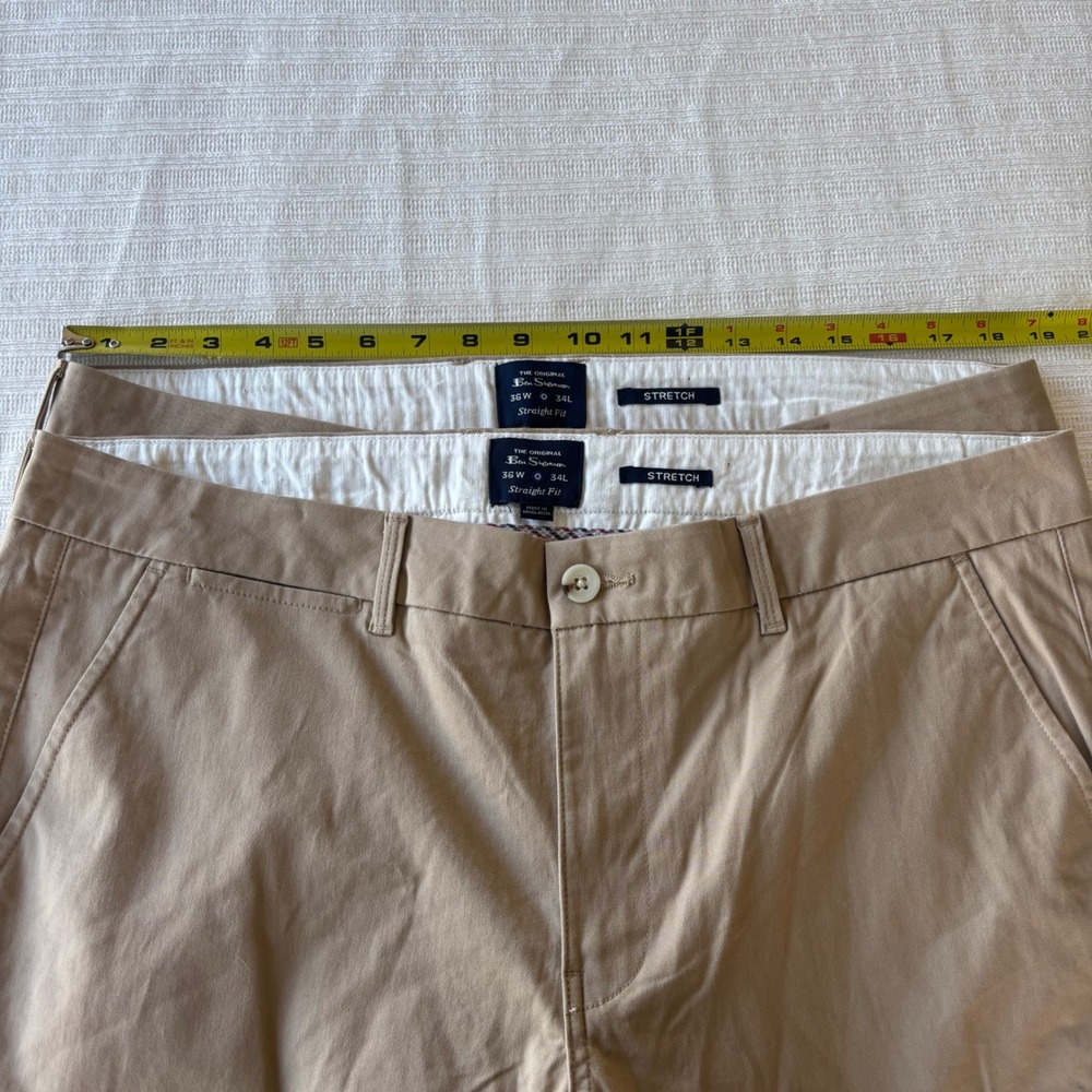 Lot of 2 Ben Sherman Mens 36x34 Straight Fit Stretch Chino Pants Khaki Tan - Picture 7 of 10